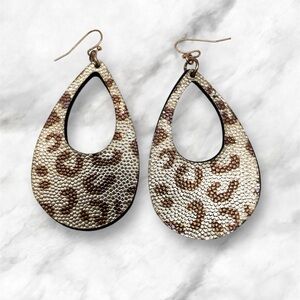 Metallic Leopard Faux Leather Earrings